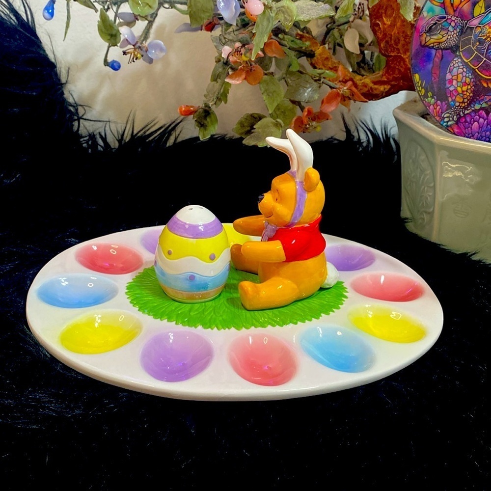 Disney Winnie the Pooh bear Easter basket eggs serving tray dish vintage dish - Picture 5 of 13